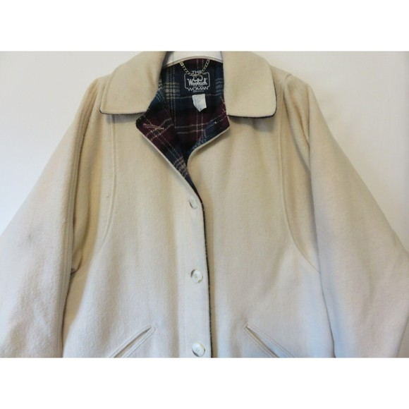 Vintage The Woolrich Woman Sz Small Off White/Ivory Wool Button Front Car Coat - Picture 3 of 7